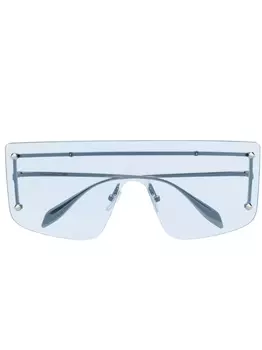 Alexander McQueen Eyewear солнцезащитные очки-маска с заклепками-шипами, серебристый