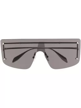 Alexander McQueen Eyewear солнцезащитные очки в безободковой оправе с логотипом, серый