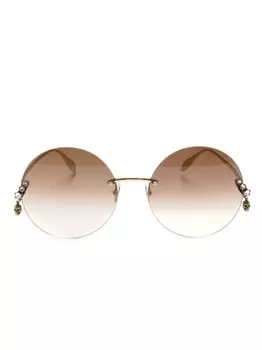 Alexander McQueen Eyewear солнцезащитные очки в круглой оправе с кристаллами, золотистый