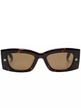 Alexander McQueen Eyewear солнцезащитные очки в прямоугольной оправе с шипами, коричневый