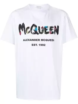 Alexander McQueen футболка с принтом Watercolour Graffiti, белый