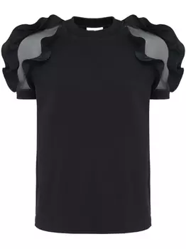 Alexander McQueen футболка с прозрачными рукавами и оборками, черный