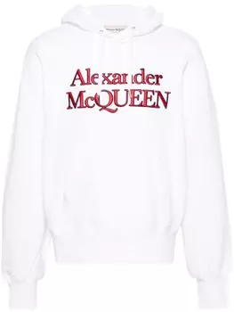 Alexander McQueen хлопковая толстовка с капюшоном и вышитым логотипом, белый