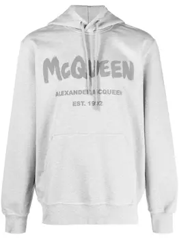 Alexander McQueen худи с кулиской и принтом McQueen Graffiti, серый