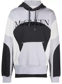 Alexander McQueen худи со вставками и логотипом, серый