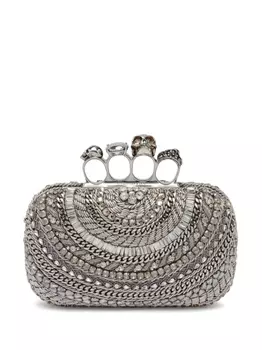 Alexander McQueen клатч Knuckle с кристаллами, серебристый