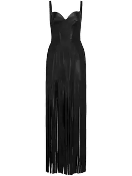 Alexander McQueen кожаное платье с бахромой, черный