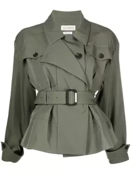 Alexander McQueen куртка с баской и поясом, зеленый