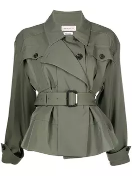 Alexander McQueen куртка с баской и поясом, зеленый