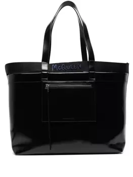 Alexander McQueen лакированная сумка-тоут с логотипом, черный