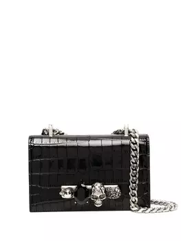 Alexander McQueen маленькая сумка-сэтчел с тиснением под кожу крокодила, черный