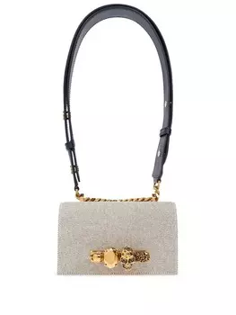Alexander McQueen мини-сумка через плечо с драгоценными камнями, нейтральный цвет