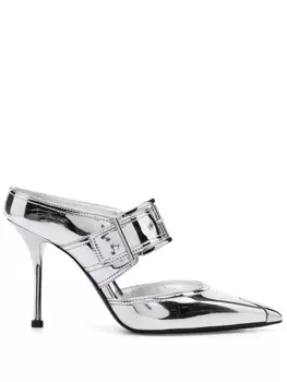 Alexander McQueen мюли с пряжкой и эффектом металлик, серебристый
