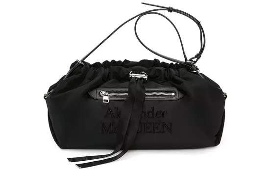 Alexander McQueen Нейлоновая сумка-мешок на завязках, женская сумка через плечо, черная