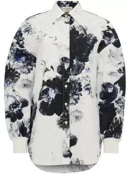 Alexander McQueen рубашка Chiaroscuro с рукавами кокон, синий