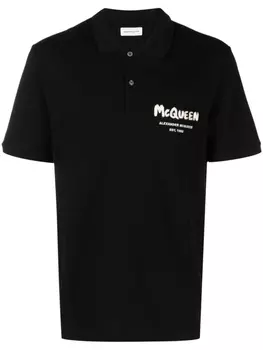 Alexander McQueen рубашка поло с вышитым логотипом, черный