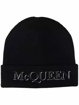Alexander McQueen шапка бини с вышитым логотипом, черный