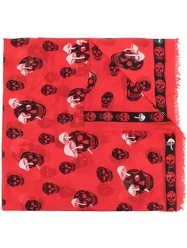 Alexander McQueen шарф с графичным принтом Skull, красный