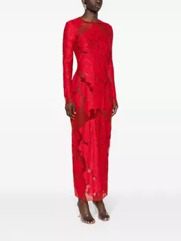 Alexander McQueen шелковое платье макси с цветочной аппликацией, красный