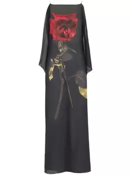 Alexander McQueen шелковое платье Shadow с принтом Rose, черный