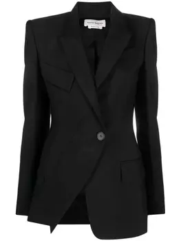 Alexander McQueen шерстяной блейзер асимметричного кроя, черный
