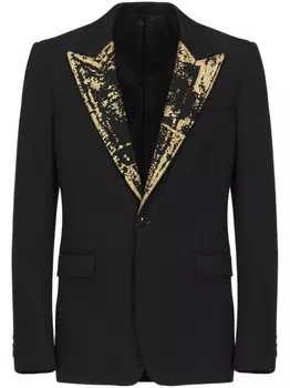 Alexander McQueen шерстяной однобортный пиджак с вышивкой Fold, черный