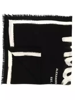 Alexander McQueen шерстяной шарф с логотипом, черный