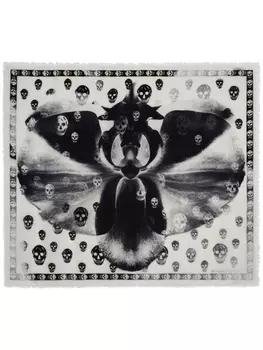 Alexander McQueen шерстяной шарф с принтом Orchid Skull, черный