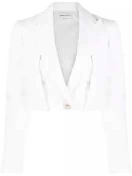 Alexander McQueen шерстяной укороченный блейзер, белый