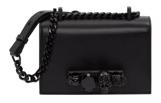 Alexander McQueen Сумка-мессенджер из гладкой коровьей кожи с драгоценными камнями, женская, черная
