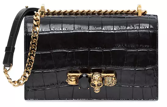 Alexander McQueen Сумка-мессенджер из кожи с драгоценными камнями, женская, черная
