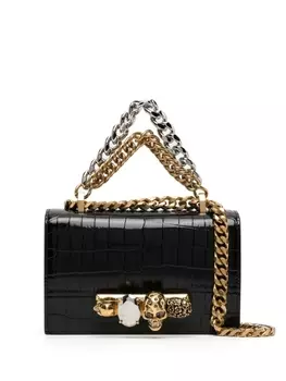 Alexander McQueen сумка на плечо с тиснением под кожу крокодила, черный