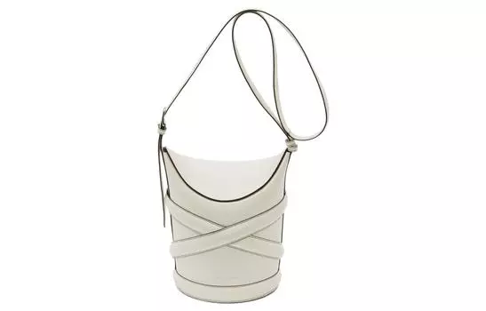 Alexander McQueen Сумка-ведро из телячьей кожи, сумка через плечо, мужская, белая, THE CURVE BAG