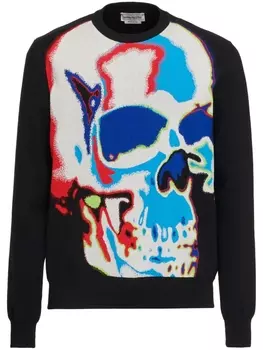 Alexander McQueen свитер Skull Graffiti вязки интарсия, черный