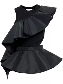 Alexander McQueen топ асимметричного кроя с оборками, черный