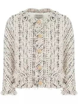 Alexander McQueen твидовый жакет с бахромой, нейтральный цвет