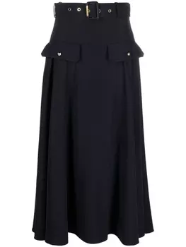 Alexander McQueen юбка миди с завышенной талией и поясом, синий