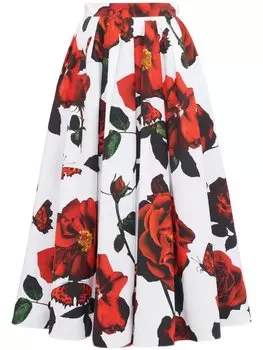 Alexander McQueen юбка Tudor с принтом Rose, белый
