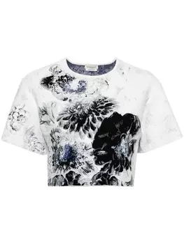 Alexander McQueen жаккардовая футболка Chiaroscuro с цветочным узором, белый