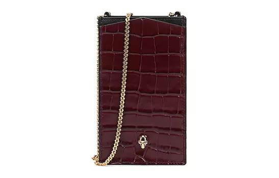 Alexander McQueen Женская кожаная сумка через плечо, сумка для мобильного телефона, бордового цвета