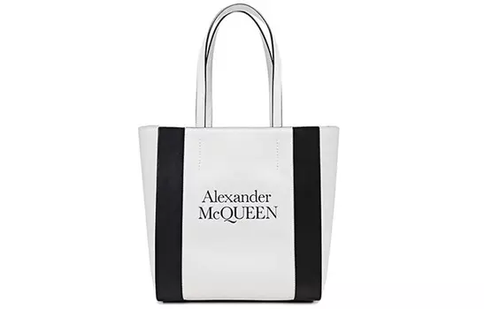 Alexander McQueen Женская кожаная сумка-шоппер, сумка-шоппер, дамская сумочка, сумка через плечо, цвет слоновой кости, черный