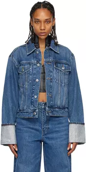 Alexander Wang Джинсовая куртка цвета индиго с кристаллами на манжетах