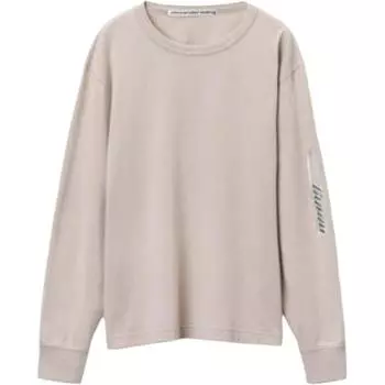 Alexander Wang Футболка с тисненым логотипом, выцветшая, моющаяся, с круглым вырезом и длинными рукавами, женская, серо-белая
