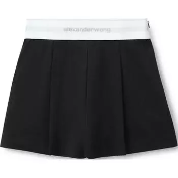 Alexander Wang Эластичные шорты с высокой талией и плиссированным логотипом, черные