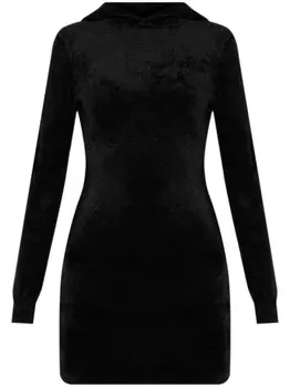 Alexander Wang мини-платье с капюшоном и тисненым логотипом, черный