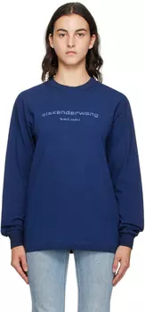 Alexander Wang Темно-синяя футболка с длинным рукавом с принтом