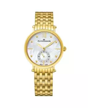 Alexander Watch A201B-02, женские кварцевые малосекундные часы с корпусом из нержавеющей стали цвета желтого золота и браслетом из нержавеющей стали цвета желтого золота Stuhrling, золотой