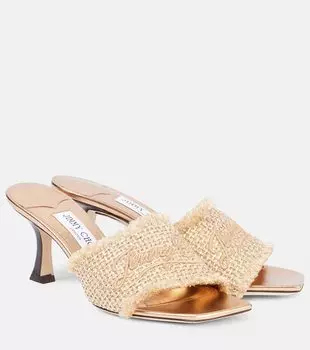 Alexia 70 логотип вышитые ламе мюли Jimmy Choo, Gold/Dark Cappucino