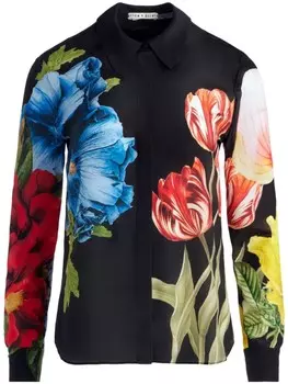 Alice + olivia рубашка Willa из шелкового твила с цветочным принтом, черный