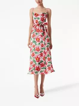 Alice + olivia шелковое платье миди с цветочным принтом, розовый